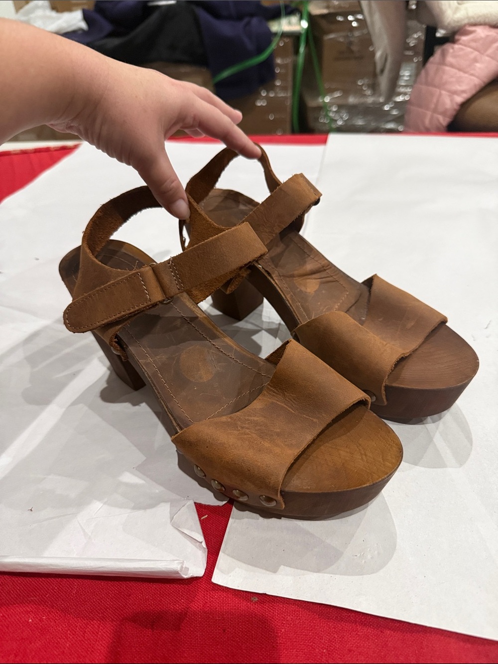 Mila Paoli Tan Brown Leather Platform Sandals